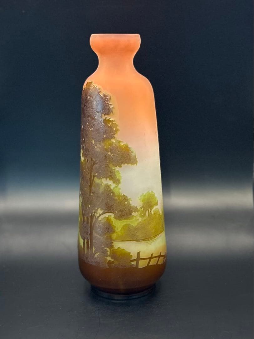 希少アンティーク】エミール・ガレ 花瓶 29cm 湖水風景 フラワーベース