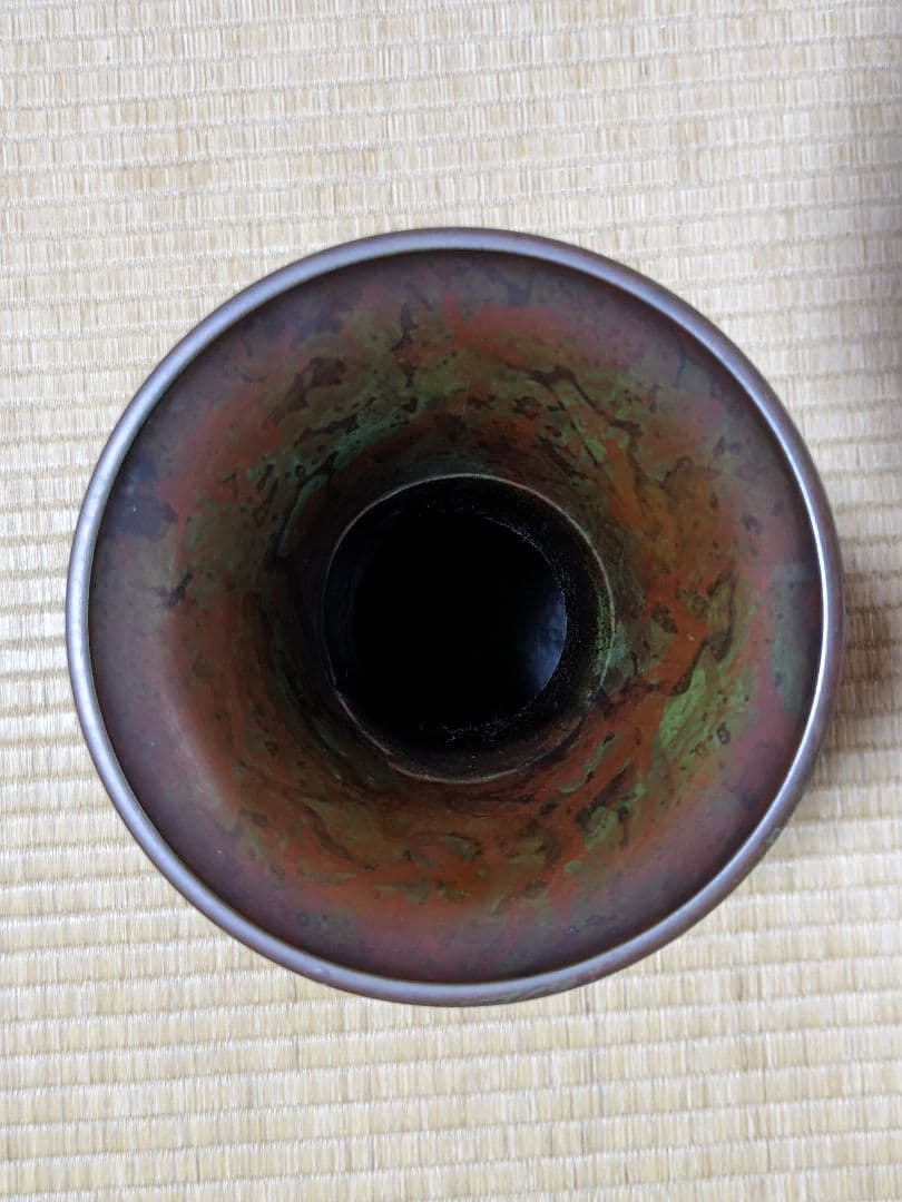 ♦高岡銅器 能作吉秀作 斑銅 鋸歯 鳳凰 饕餮地紋 龍双耳花瓶 花器置物 骨董品