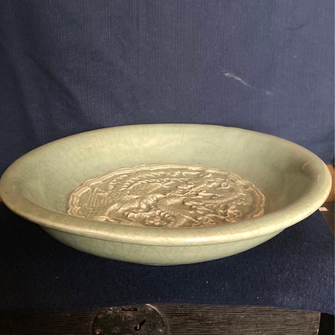 龍泉窯 天龍寺青磁鳳凰龍文大皿 - メルカリ