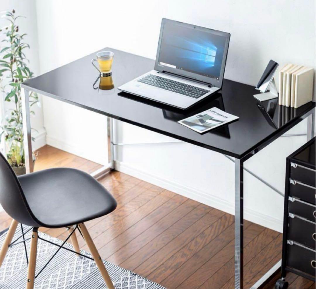 サンワダイレクト 鏡面デスク ブラック×シルバー テーブル 120×60×70