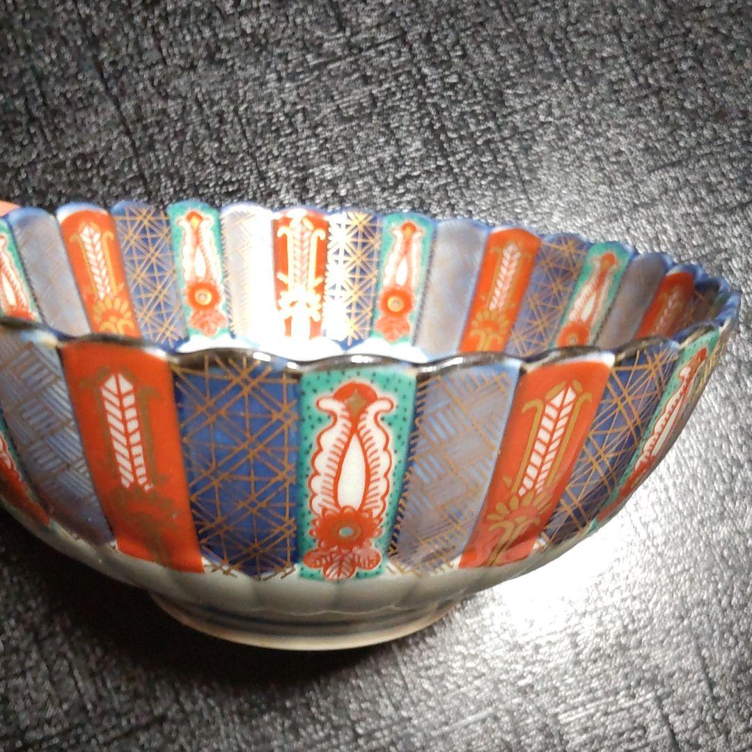 有田焼 林九郎窯☆染錦地紋 古伊万里様式 13.5cm小鉢3点