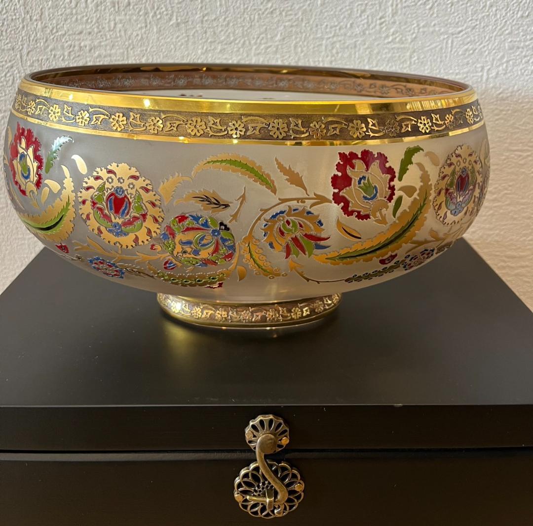 超美品】トルコ 金彩 エナメル彩 ボウル 花瓶 フラワーベース