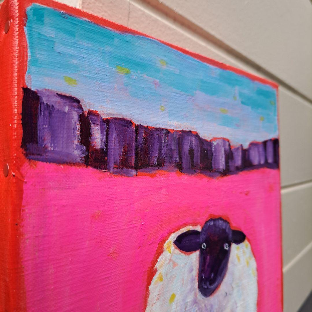 キャンバス油絵 専用 旅をするサフォーク羊 岩山を越えて 小さめキャンバス