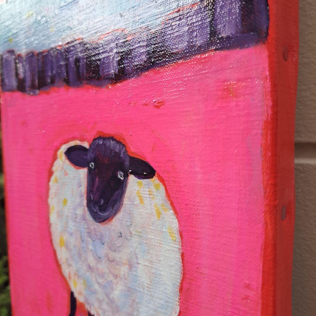 キャンバス油絵 専用 旅をするサフォーク羊 岩山を越えて 小さめキャンバス