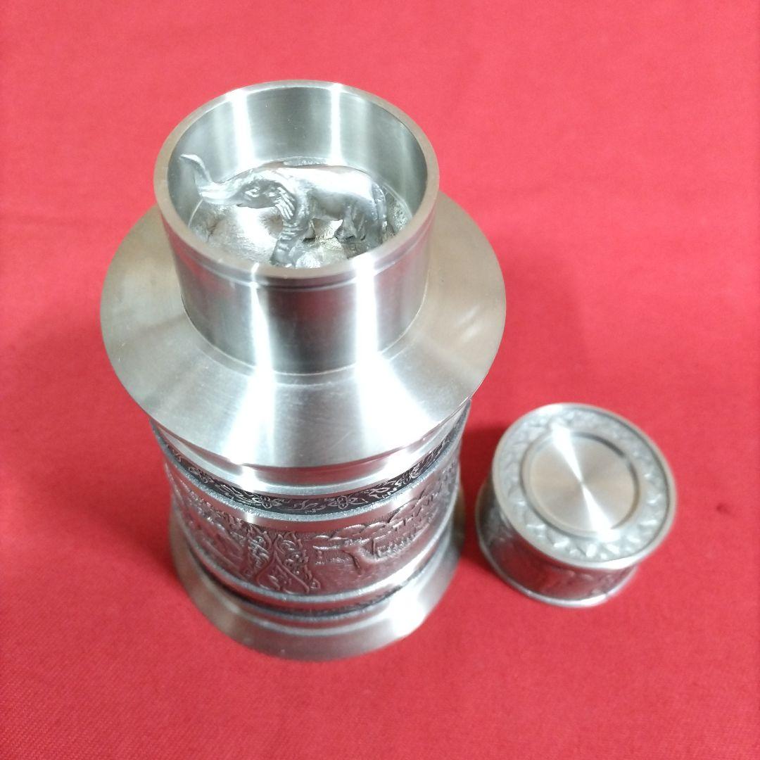 象の絵づくしの錫の茶入 茶心壺 煎茶道具 紅茶 烏龍茶 紅茶