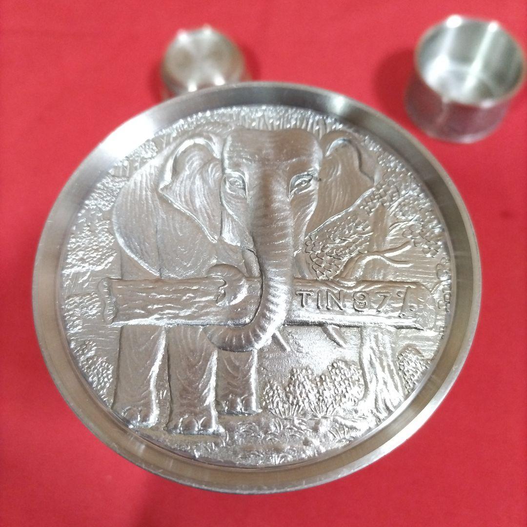 象の絵づくしの錫の茶入 茶心壺 煎茶道具 紅茶 烏龍茶 紅茶