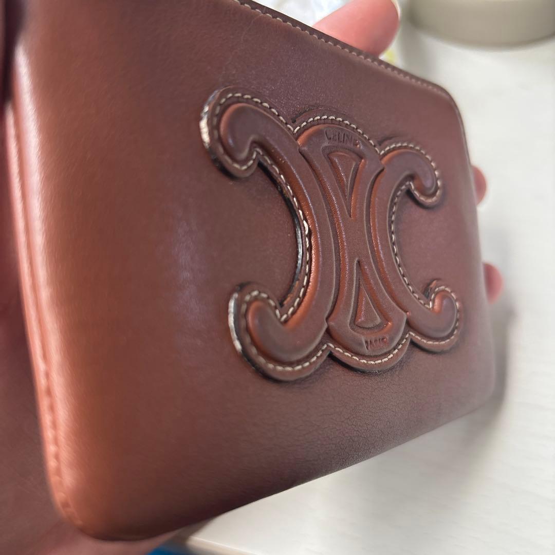 最終値下げ！セリーヌ　CELINE ブラウンレザー ケース ロゴ刺繍