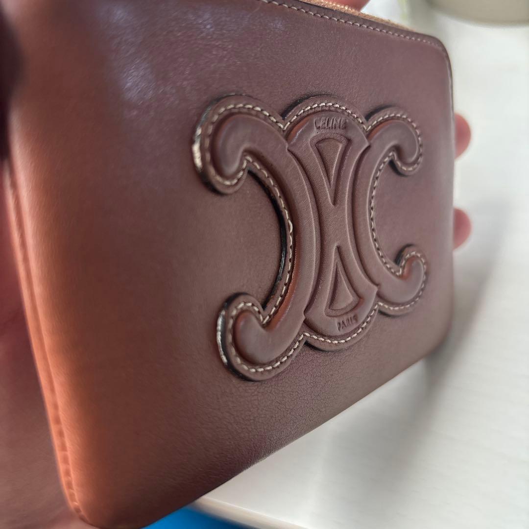 最終値下げ！セリーヌ　CELINE ブラウンレザー ケース ロゴ刺繍