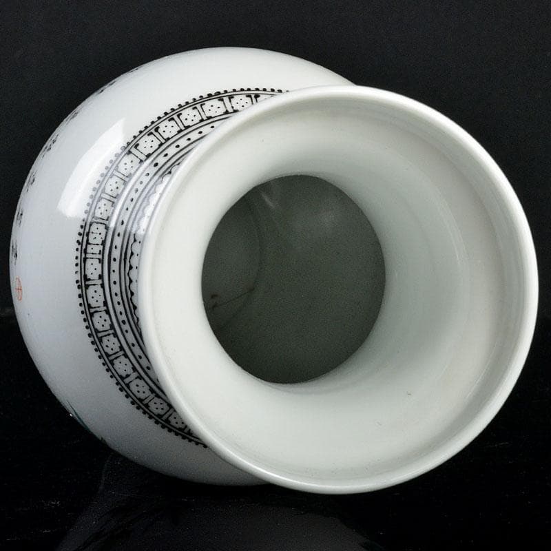 中国　中国景徳鎮製　粉彩　漢詩孔雀牡丹文瓶　V　R4333