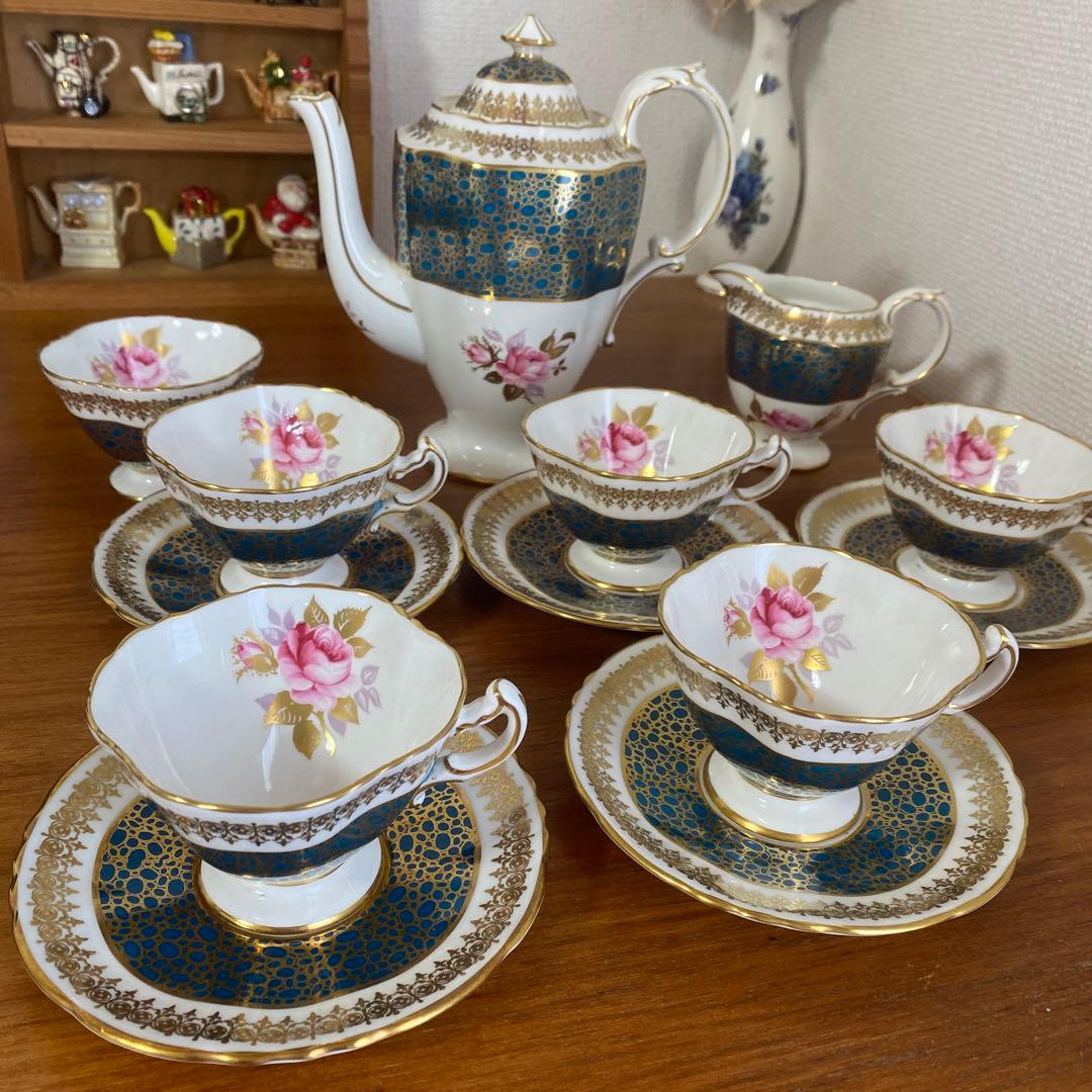 ハマースレイ ピンクローズ ピーコック 金彩 4人用 コーヒーセット