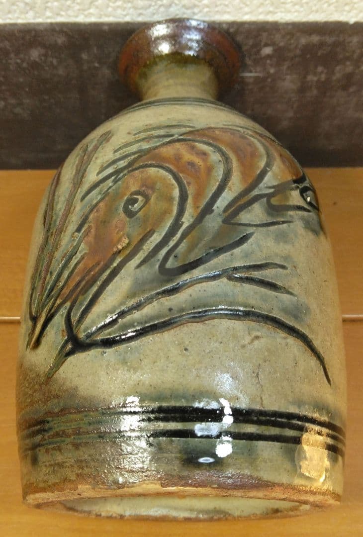 人間国宝 金城次郎 海老魚紋徳利 栞 共箱 美品 壺屋焼 壷屋
