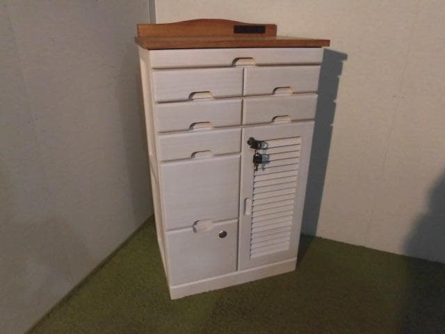 送料無料☆新品大容量桐引出いっぱいルーバー扉電話FAX台・キャビネット鍵