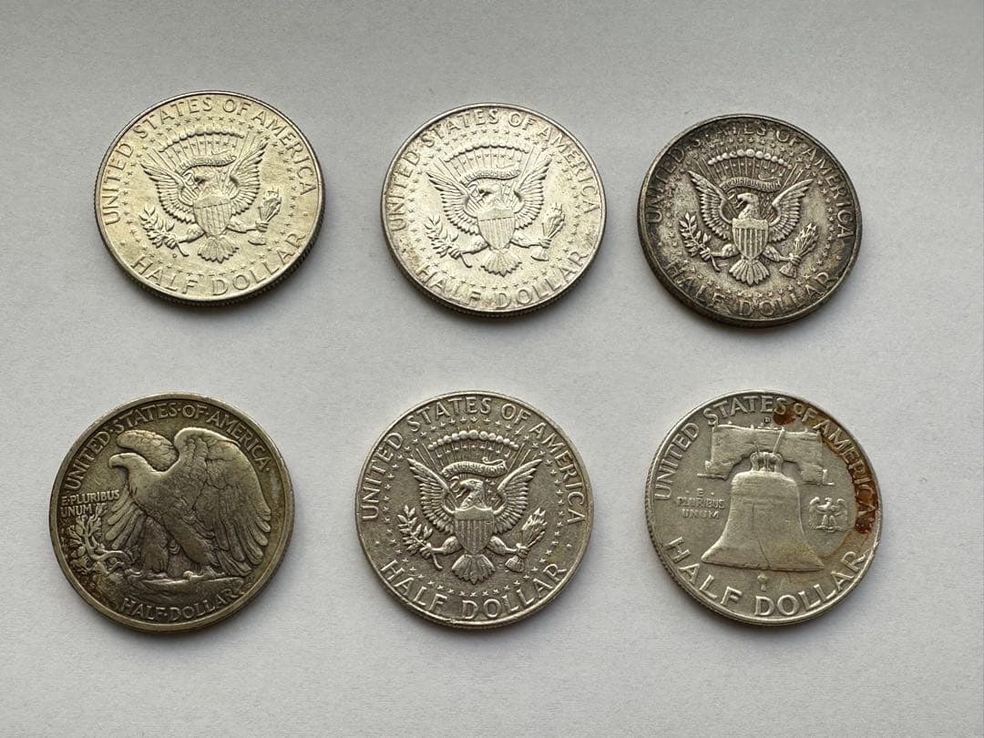 アメリカ銀貨 6枚 1964年ケネディ銀 ウォーキングリバティー 銀貨 本物