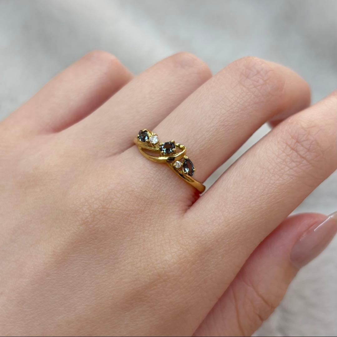 天然非加熱アレキサンドライト ダイヤモンド リング 計0.31ct K18