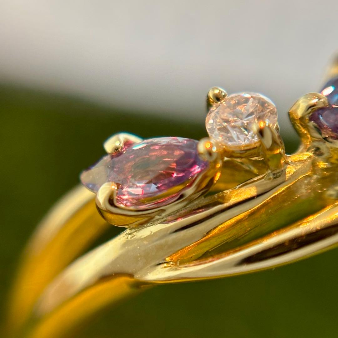 天然非加熱アレキサンドライト ダイヤモンド リング 計0.31ct K18