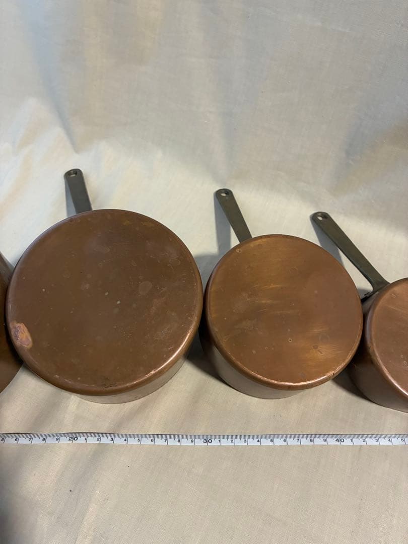 フランス アンティーク 壁掛け装飾に 軽い銅鍋6個セットコッパー 片手