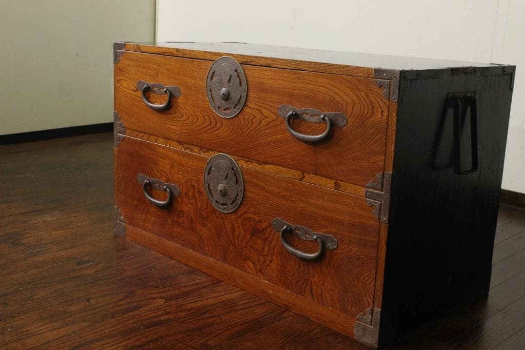 欅共縁！蝶覆輪！時代箪笥・二段！和家具サイドボード古家具和モダン