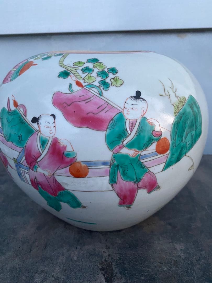 中国 清時代 童子絵 壺 古美術 骨董品