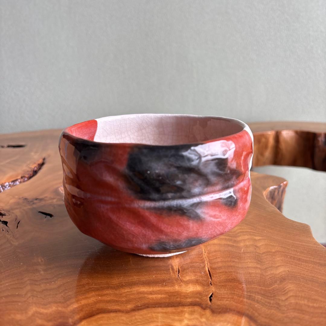 前大徳積鷹 楽焼 掛糸茶碗 「銘 寿」 松楽造 抹茶碗 茶道具 共箱（165t