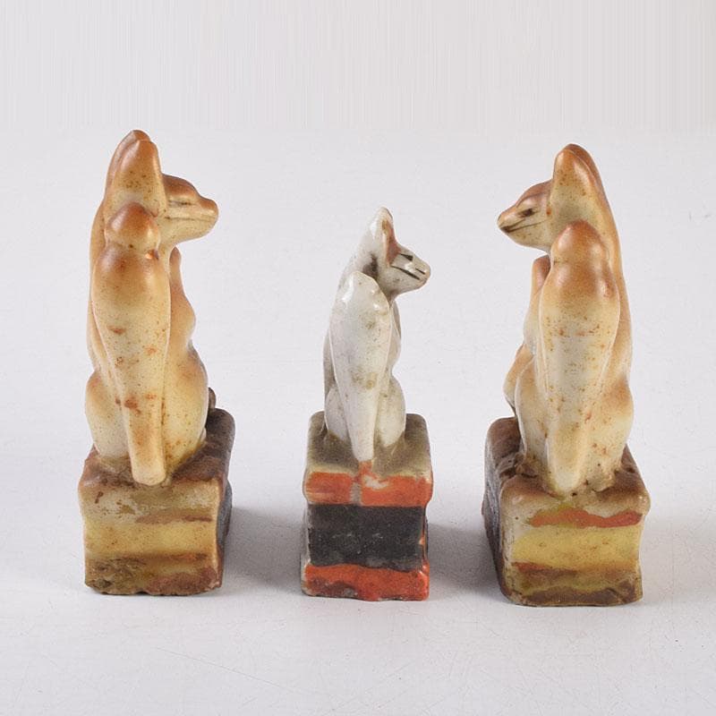 陶器製 色絵金彩 お稲荷さん 狐 3点まとめて C R9213