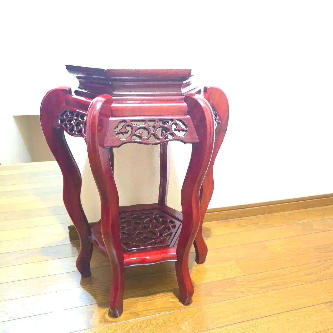 107【アンティーク】花梨 李朝様式 花台 盆栽卓 高卓 飾り台 猫足