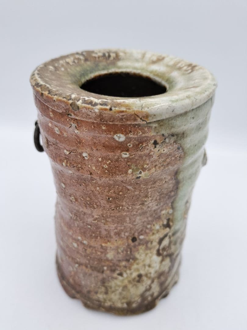 b46 花入 仿伊賀 旅枕 高橋楽斉 木箱 茶道具 古物 掛置両用