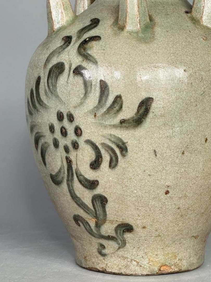 韓国美術 高麗青磁 鉄絵花卉文六孔瓶 花瓶 華道具 古物 骨董