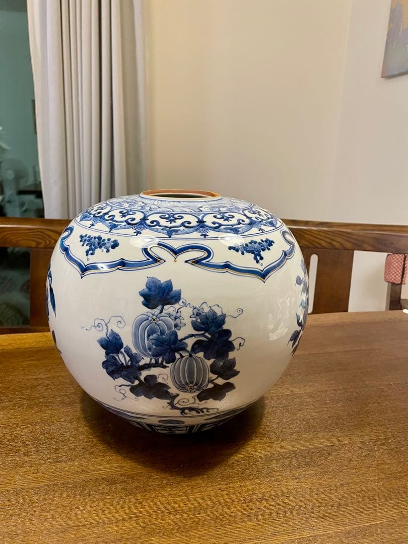 人間国宝 山本長左 九谷焼 染付 花瓶 藍九谷 宮内庁御用達 花器 花生 壷