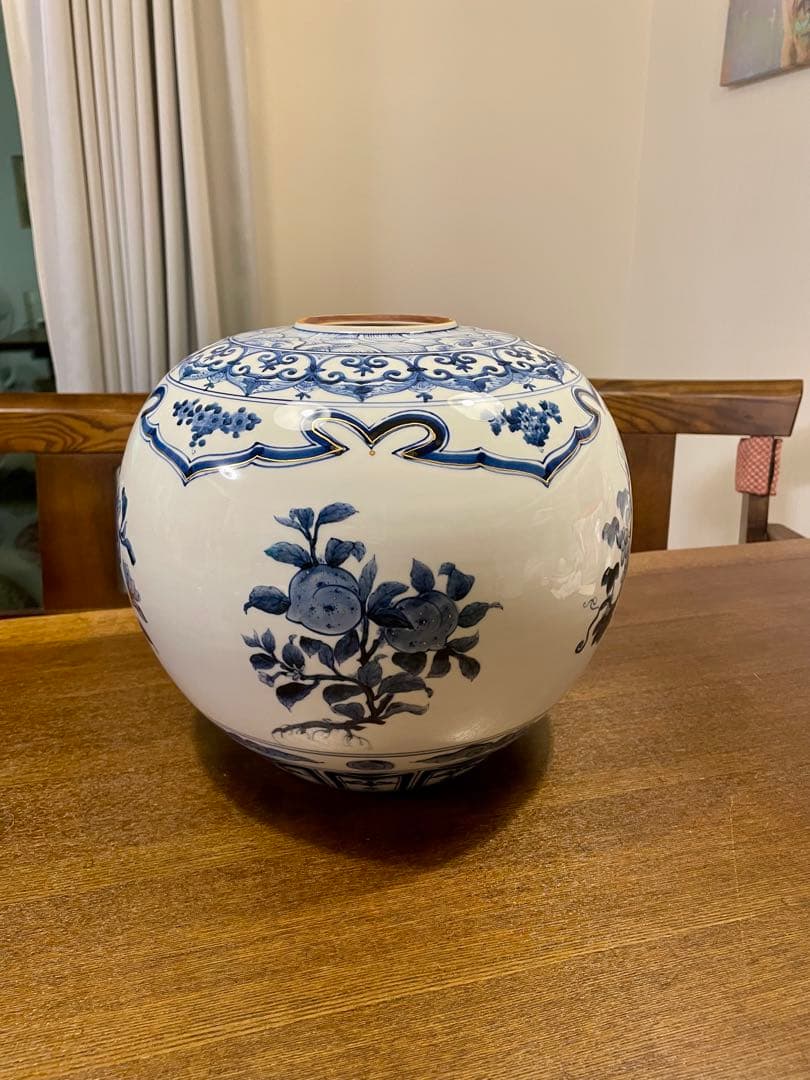 人間国宝 山本長左 九谷焼 染付 花瓶 藍九谷 宮内庁御用達 花器 花生 壷