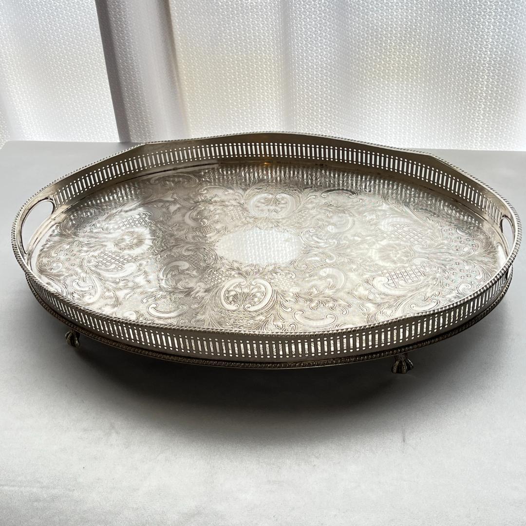 【英国】 ギャラリートレー オーバル型 45cm 装飾フット 大型