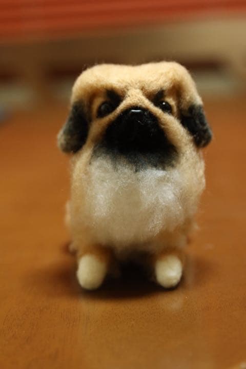 羊毛フェルト　ペキニーズ 羊毛フェルト ペキニーズ キーケース（ホワイト/ブラウン）daisy