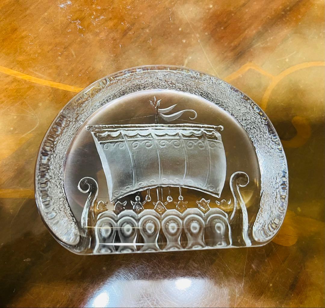 ガラス 船の彫刻 MATTS JONASSON SWEDEN