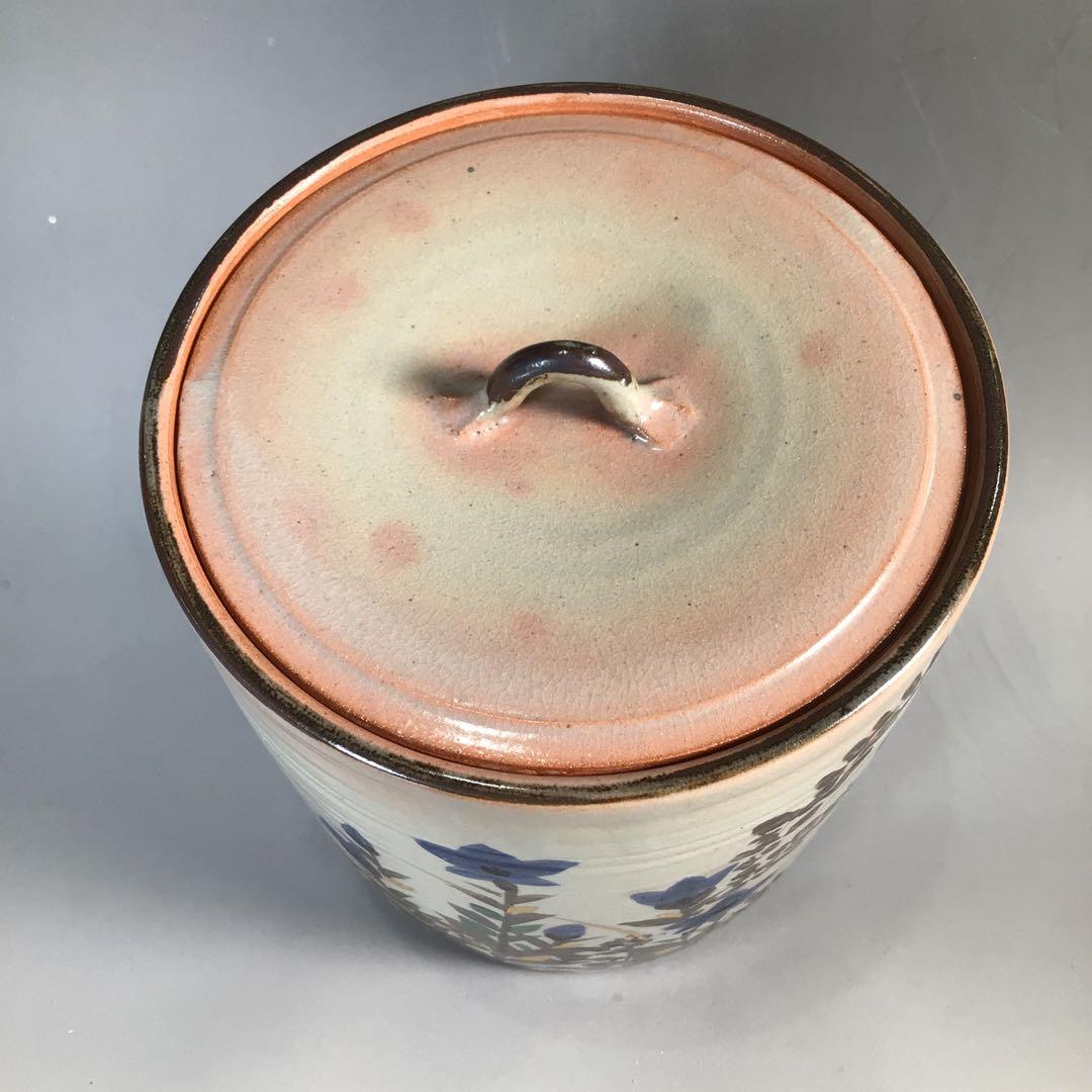 Ｎ７２３　水指　『菰山窯　宮田豊造』『金彩秋草文』『一重口水指』　共箱　茶道具