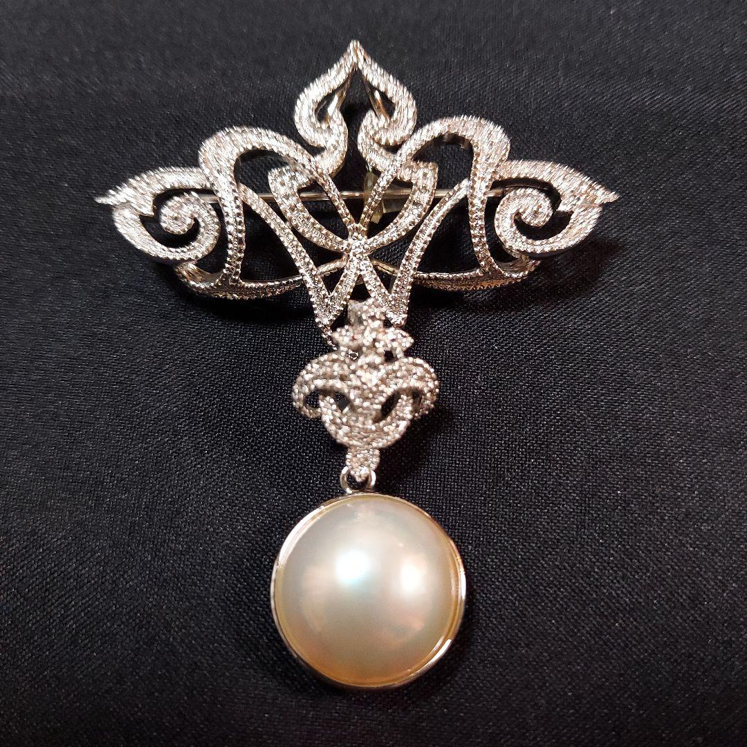 新品未使用 タサキ マベ養殖真珠 約14mm ブローチ&ペンダントトップ