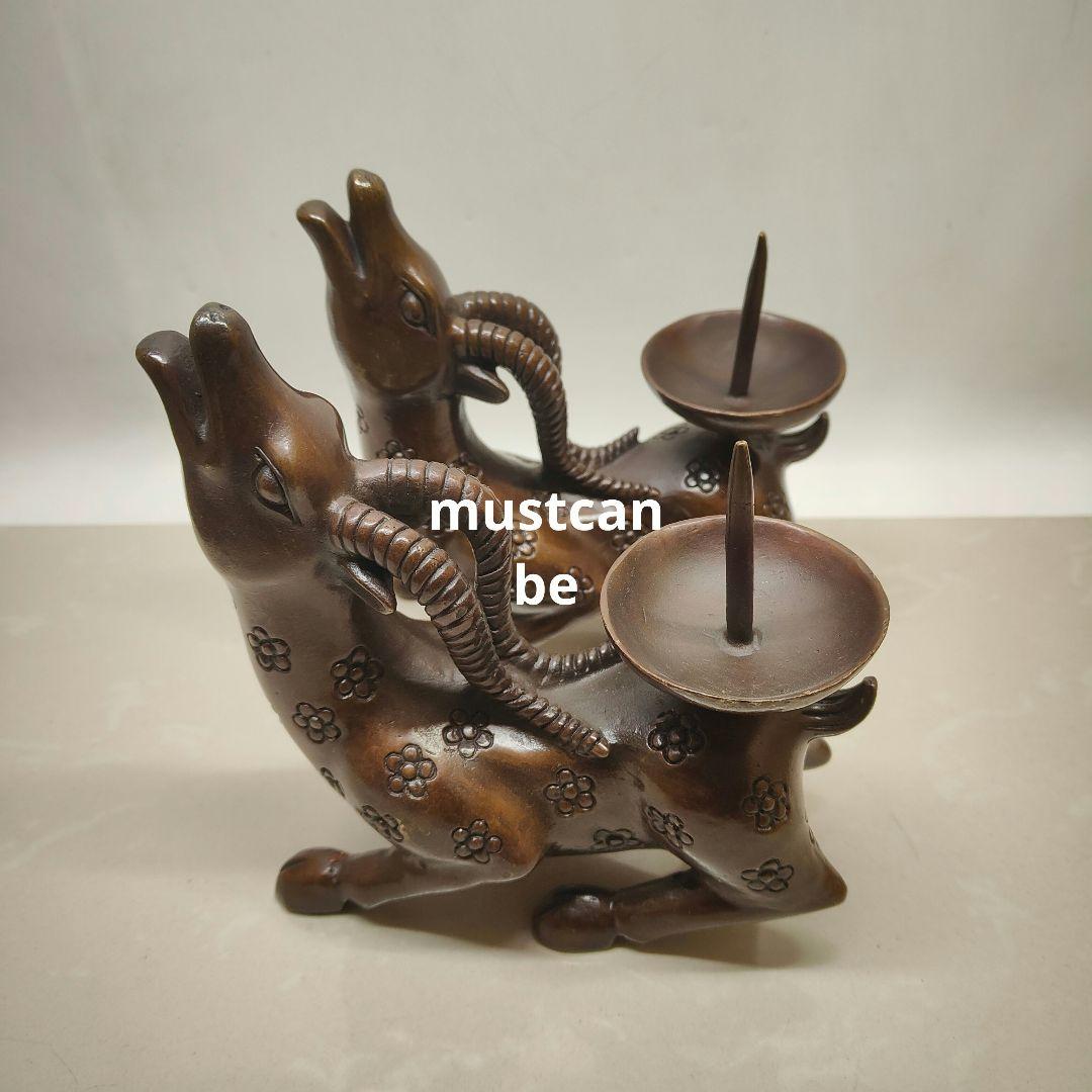 銅製 梅鹿燭台 美品 縁起物 仏堂置物 装飾品 工芸品