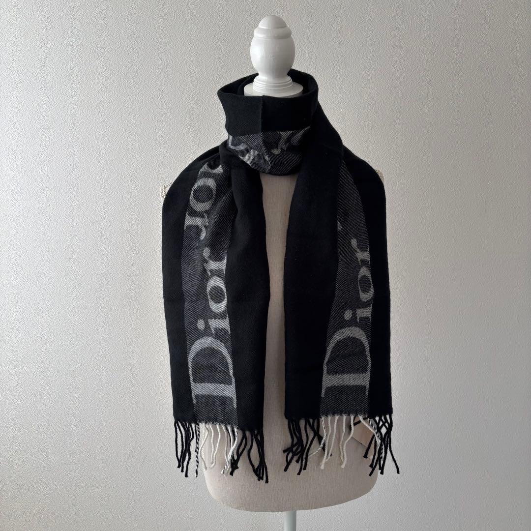 未使用品】ディオール ロゴ ウール マフラー ブラック イタリア製 タグ