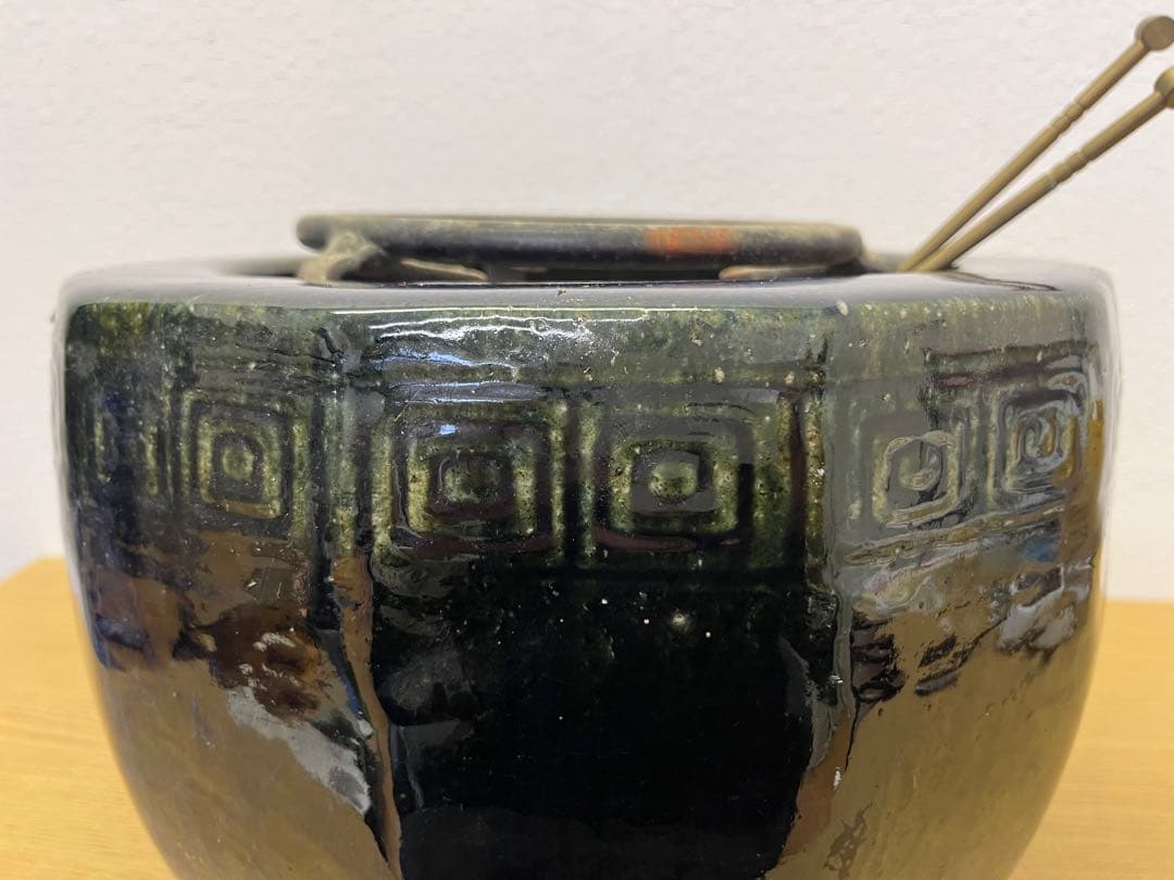 火鉢 手炙り火鉢 囲炉裏 アンティーク 五徳と火箸付き