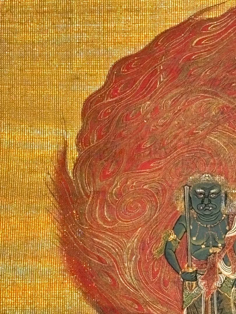 「絹本極彩色 不動明王立像」木版画 江戸時代後期頃筆 1枚|仏画 仏教美術