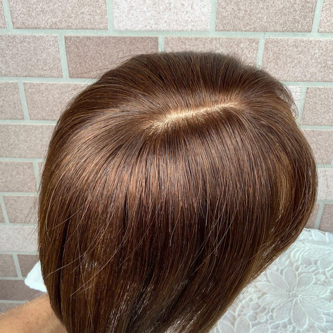人毛100% 総手植 医療用 部分ウィッグ ヘアピース ブラウン ショート前髪