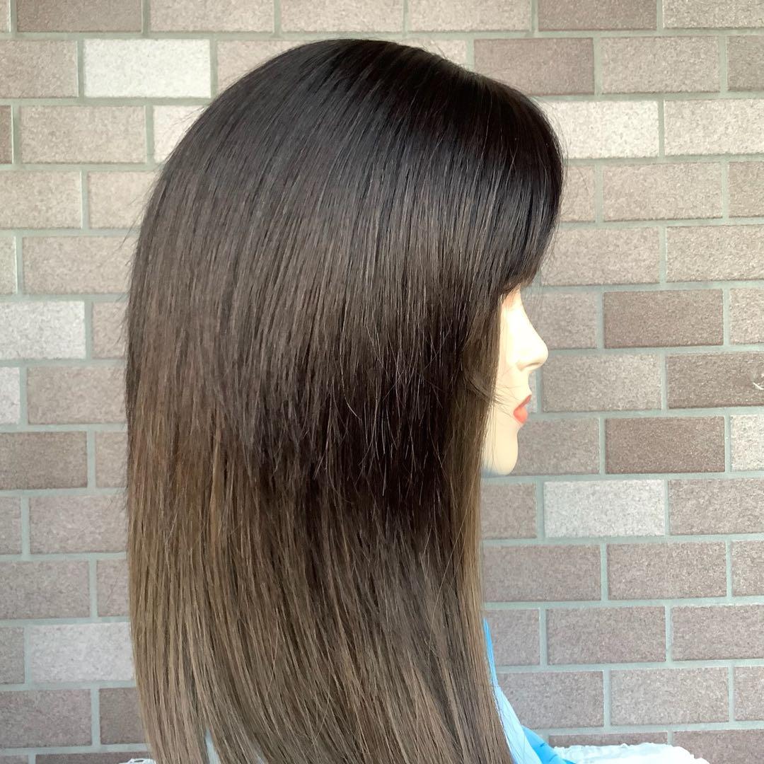 人毛100% 総手植 医療用 部分ウィッグ ヘアピース ブラウン ショート前髪