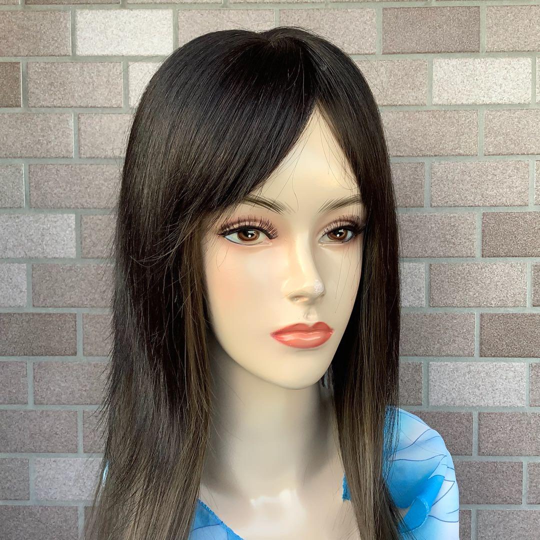 人毛100% 総手植 医療用 部分ウィッグ ヘアピース ブラウン ショート前髪