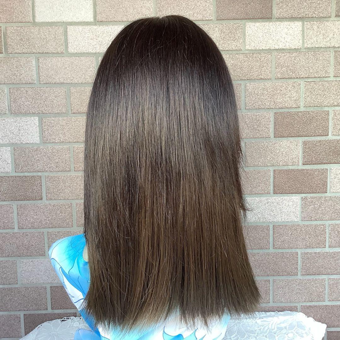 人毛100% 総手植 医療用 部分ウィッグ ヘアピース ブラウン ショート前髪