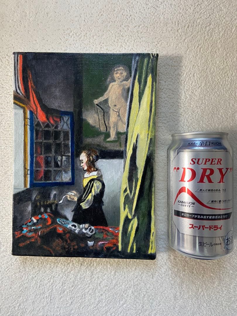 フェルメール　肉筆手描きの油絵模写画　窓辺で手紙を読む女