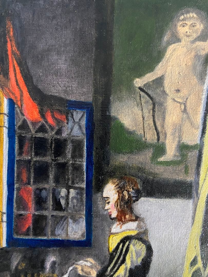 フェルメール　肉筆手描きの油絵模写画　窓辺で手紙を読む女