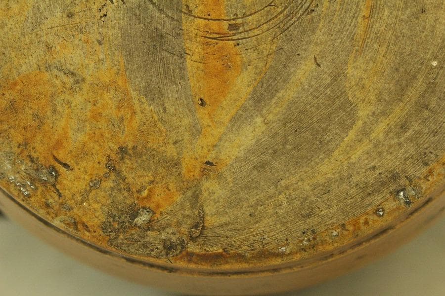 古瀬戸 櫛目 鉄釉 瓶 φ35.3cm 花沓 印(A318)