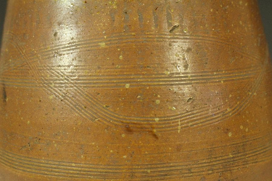 古瀬戸 櫛目 鉄釉 瓶 φ35.3cm 花沓 印(A318)