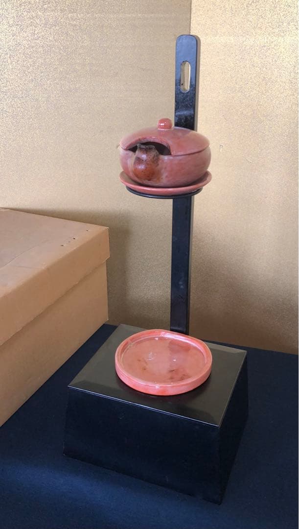 R》茶道具 夜咄 茶事 短檠 赤楽雀瓦 松楽 元箱 （240417C3） - 工芸品