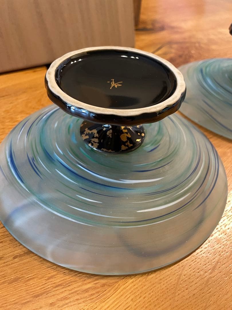 極上品藤田喬平手吹ガラス金箔彩鉢一対