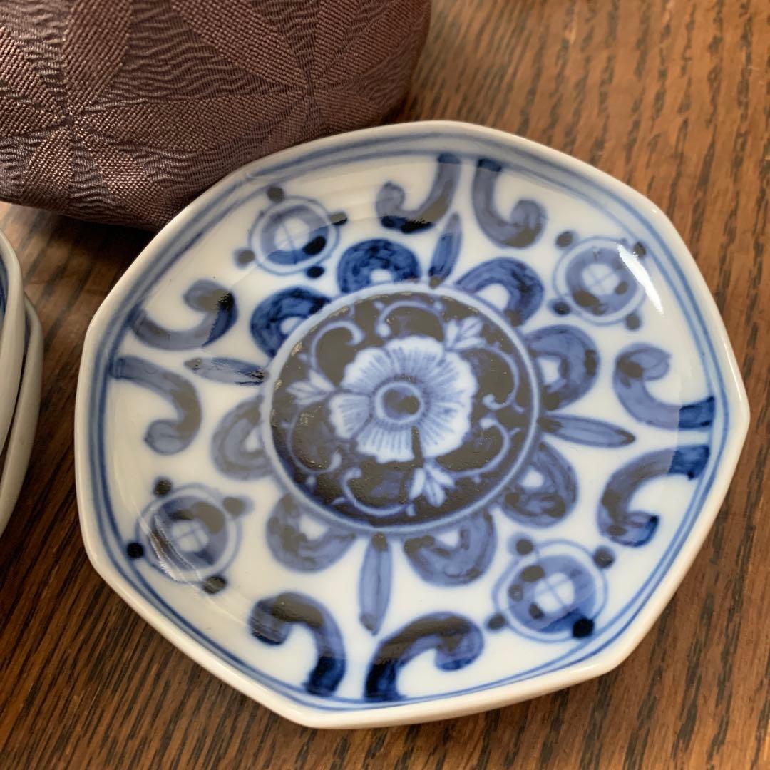 九谷焼⭐️八角形小皿5枚組⭐️仕覆付⭐️蔵保管