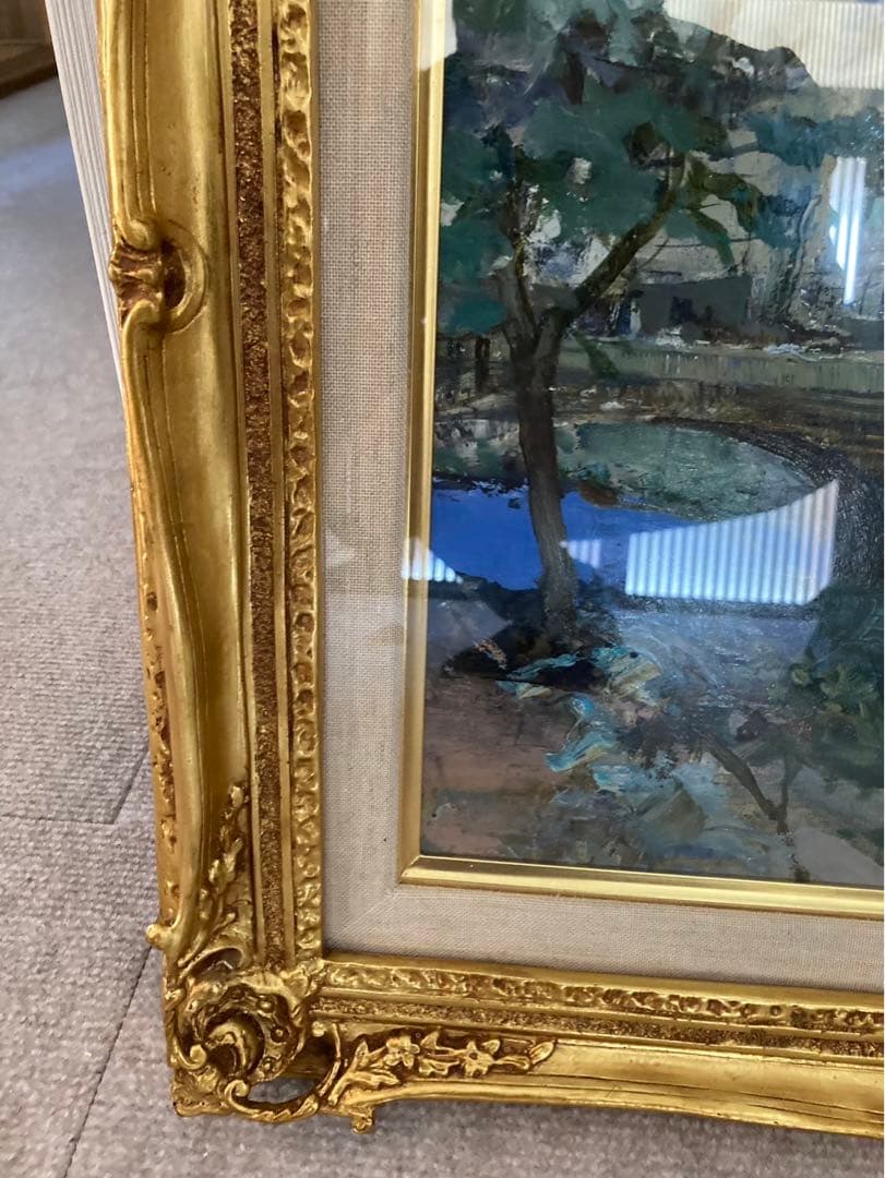 絵画セーヌ河畔　狩野守　金色フレーム